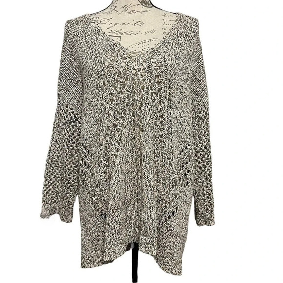 J. Jill Sweater Open Weave Chunky Knit 3/4 Sleeve Pullover Sz Large - Picture 2 of 9